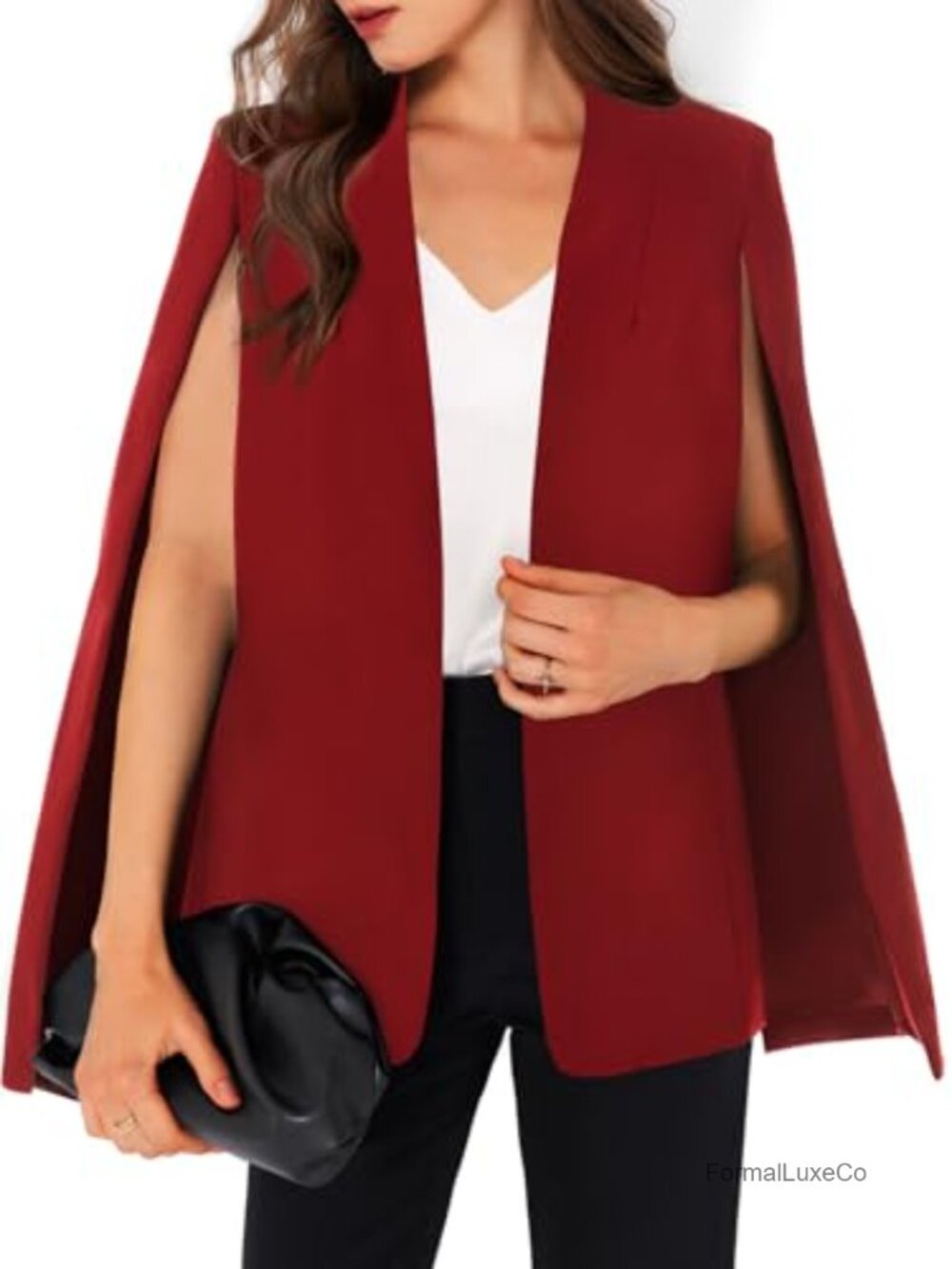 Women's Cape Blazer Split Sleeve Open Front Slim Fit Polyester Spandex Work